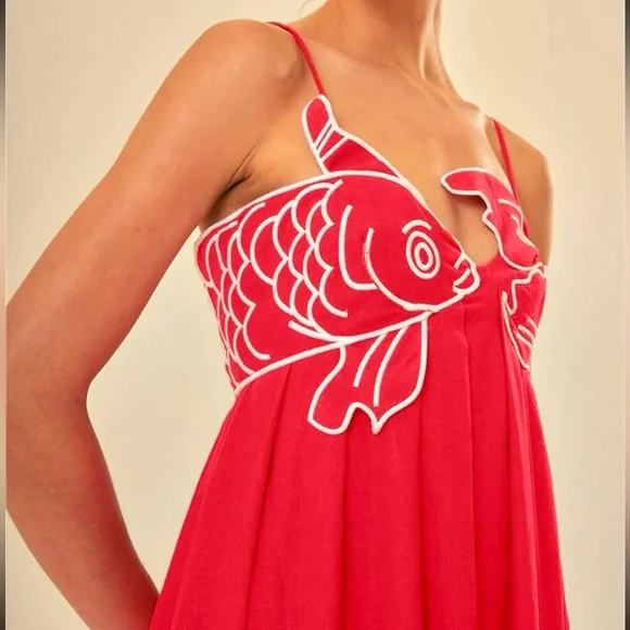 🌺🎉HP🎉🌺 NWT Farm Rio Red Fish Top Maxi Dress - Picture 4 of 16